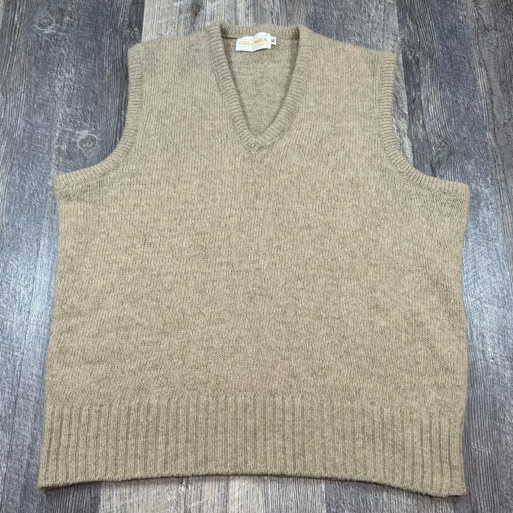 Vintage Columbia Knitwear Co Wool Sweater Vest Mens XL Medium Beige Preppy Golf